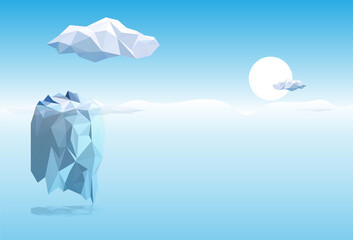 Iceberg ocean underwater scape background template, with cloud and sunrise blue sky backdrop, can use for  iceberg landscape template banner, vector and illustration.