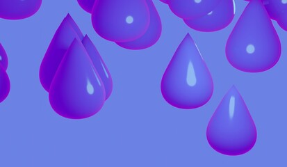 Product showcase illuminated festive holographic ballons mockup in very peri color of the year. Rain drops template with copy space. 3d render illustration