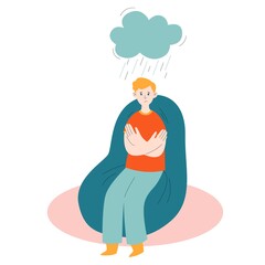 the concept of mental disorders in teenagers. a sad young man is sitting in an armchair. anxiety and depression among young people.