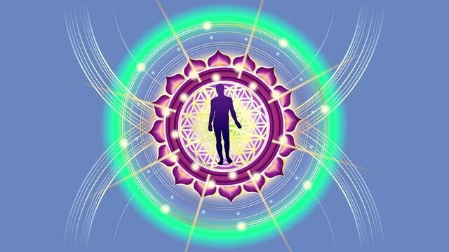 The man inside the flower of life
Symbolic animation of the rotational movement of the human energy center - the crown chakra of AJNA.
The video is looped and contains the alpha channel.