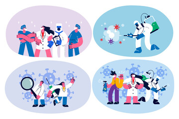 Fototapeta premium Set of doctors protect people from covid-19