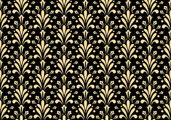 Gordijnen Geometrische bloempatroon. Naadloze vectorachtergrond. Goud en zwart ornament © ELENA