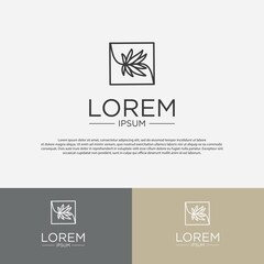 monogram logo design template, with plant icon in a box