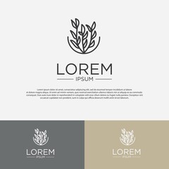 monogram logo design template, with outlines of plant and flower icons