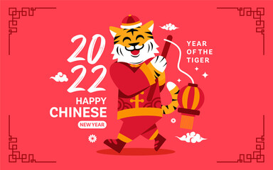 Chinese New Year 2022 . Year of the tiger. with cartoon cute tiger