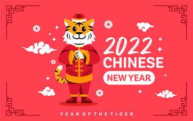 Fototapeta na wymiar Chinese New Year 2022 . Year of the tiger. with cartoon cute tiger