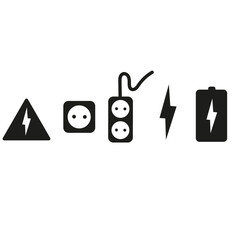 Electricity icon set. Collection of green energy icons. Icons for renewable energy, green technology. Flat style icon. Environmental sustainability simple symbol - stock vector.