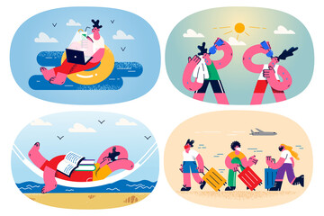 Set of people enjoy summer vacation