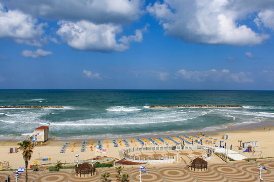 Sand beach and promenade Tel Aviv, Israel