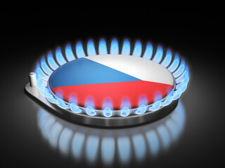 Gas burner flame  with Czech flag on black