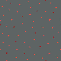 Seamless pattern with hand-drawn hearts on dark green background in boho style.
