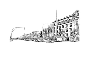 Obraz premium Building view with landmark of Las Palmas is the city in Spain. Hand drawn sketch illustration in vector.