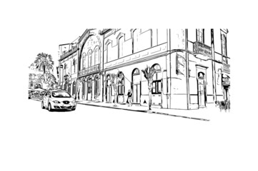 Obraz premium Building view with landmark of Las Palmas is the city in Spain. Hand drawn sketch illustration in vector.