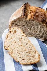 Homemade artisan sourdough whole wheat bread.