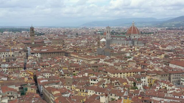 Florence city panorama skyline in Tuscany Italy. 4K aerial drone video.