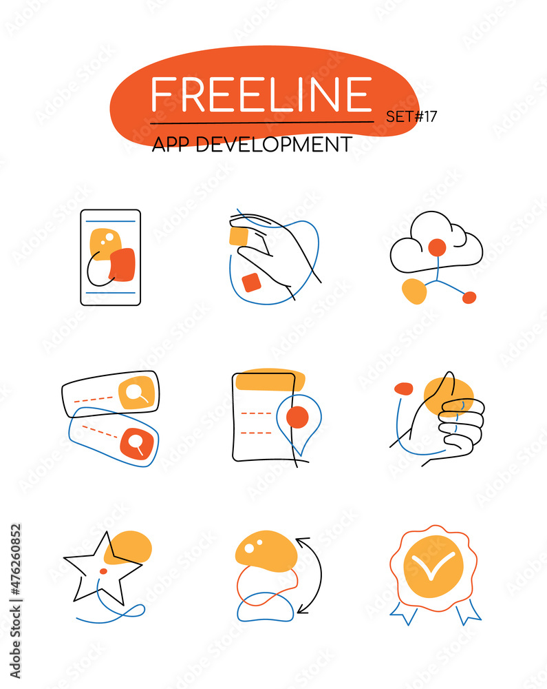 Poster app development - modern line design style icons set