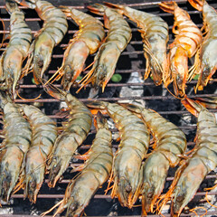 shrimp grilled bbq seafood on stove, food
