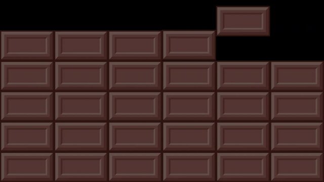 Falling animation of chocolate bar blocks on black background