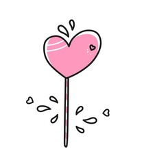 Vector element lollipop for Valentines Day. Hand-drawn love symbols in a linear style. Isolated on a white background.