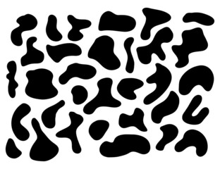 Set of modern black abstract liquid shapes, ink blob simple silhoettes for minimalistic design