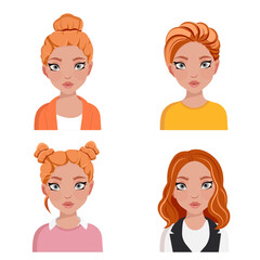 happy caucasian woman avatar set. Different women characters collection. Isolated vector illustration.