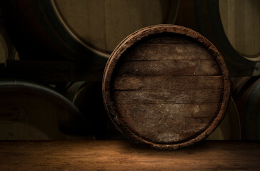 Wooden barrel for wine with steel ring. Clipping path included.