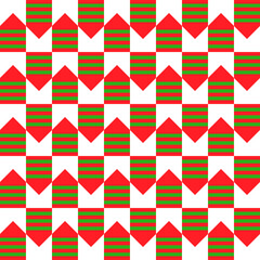 Vector seamless chevron tiling pattern. Repeating checkered red arrow shapes tessellation. Christmas background design.