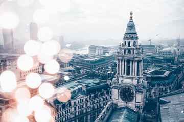 Obraz premium Winter in London - snowfall and magic lights in London