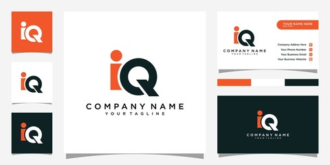 IQ or QI letter logo design vector and business card - obrazy, fototapety, plakaty