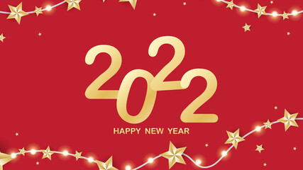 2022 happy new year with  star light isolated on red background, fat design for content online, illustration vector EPS 10