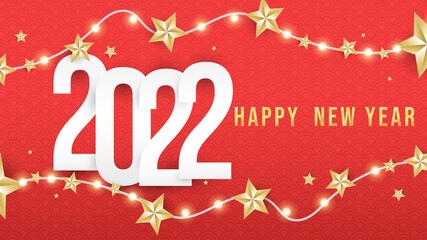 2022 happy new year with  star light isolated on red background, fat design for content online, illustration vector EPS 10