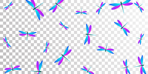 Tropical blue purple dragonfly flat vector illustration. Spring little damselflies. Simple dragonfly flat kids background. Gentle wings insects patten. Tropical beings