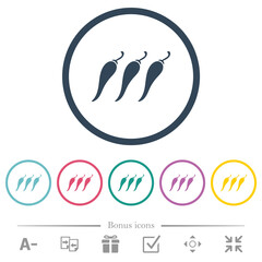 Hot chili pepper level flat color icons in round outlines
