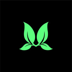 green leaf icon logo on black vector image