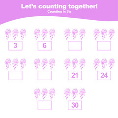 Counting the sea animals for Preschool Children. Math worksheet with sea animals’ theme. Educational printable math worksheet. Vector illustration.