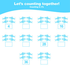 Fototapeta na wymiar Counting the sea animals for Preschool Children. Math worksheet with sea animals’ theme. Educational printable math worksheet. Vector illustration.