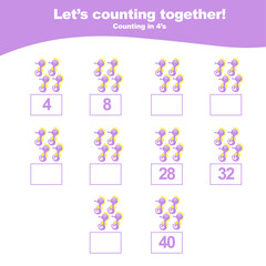 Counting the sea animals for Preschool Children. Math worksheet with sea animals’ theme. Educational printable math worksheet. Vector illustration.