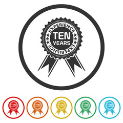 Ten years experience isolated on white background, color set