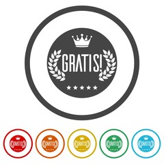 Gratis sign isolated on white background, color set