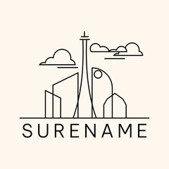 Obraz premium city with Real estate house design monoline line art logo inspiration vector icon illustration custom logo design 