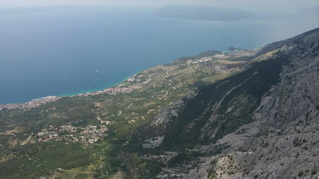 Aerial view of the sea coast of Croatia from the Biokovo Nature Park.
