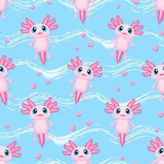Cute pink axolotl wavy pattern
