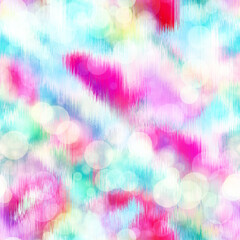 Seamless seventies tie dye bokeh texture. Hippie summer repeat background with ink dyed effect. 