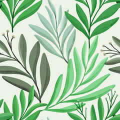 Obraz na płótnie Canvas Seamless leaves pattern. Digital painting of botanical background. Hand painting floral illustration.