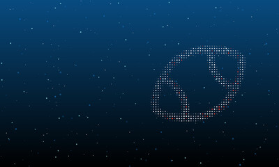 On the right is the rugby symbol filled with white dots. Background pattern from dots and circles of different shades. Vector illustration on blue background with stars