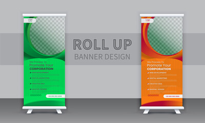 Corporate Roll-up banner stands template design, business concept. advertisement, pull-up design, vector illustration, display, modern x-banner.