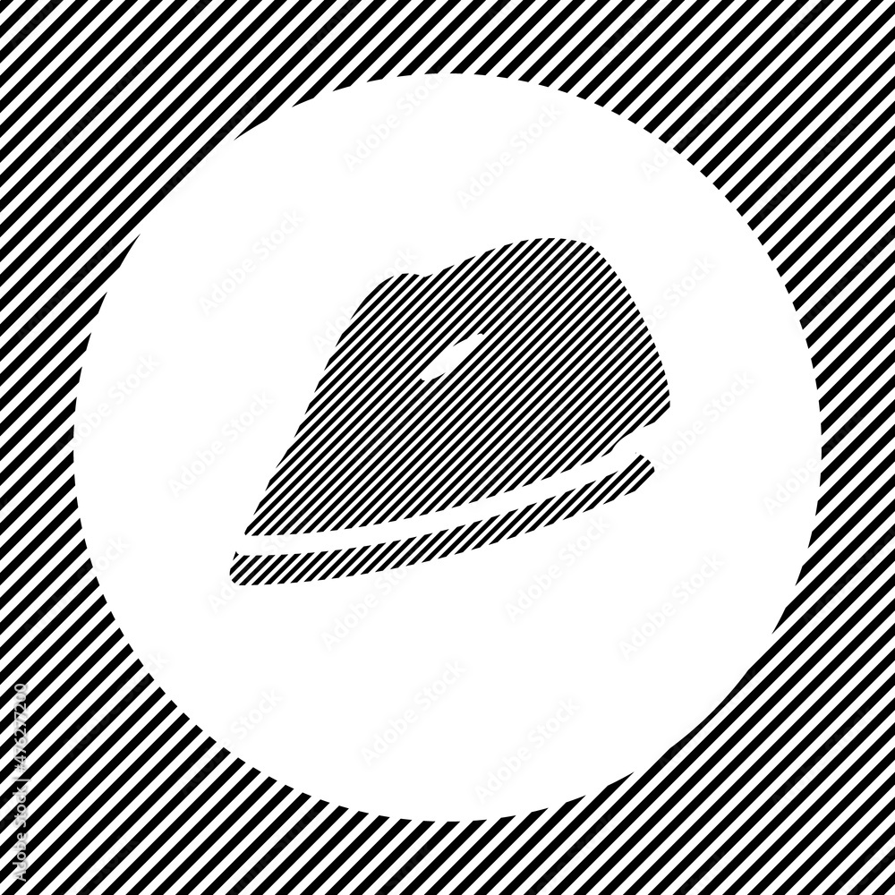Poster A large iron symbol in the center as a hatch of black lines on a white circle. Interlaced effect. Seamless pattern with striped black and white diagonal slanted lines