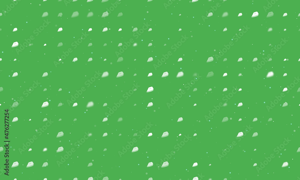 Poster seamless background pattern of evenly spaced white iron symbols of different sizes and opacity. vect