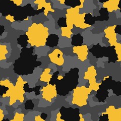 Fashionable camouflage texture, vector gray background with yellow spots, seamless illustration.
