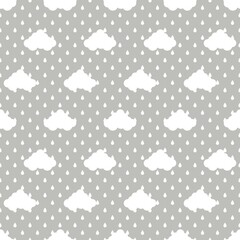 Clouds and raindrops seamless pattern. modern design. Vector background